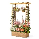 LEADZM pflanzkübel mit rankgitter, Holz Blumenkasten mit rankgitter Ablauflöchern, Hochbeet Balkon für Kletterpflanzen & hängende (Höhere Version(109 x 44 x 182 cm))