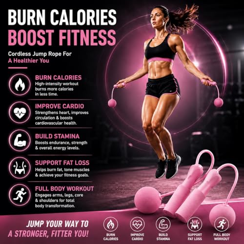 Image of Skipping Rope For Men & Women - Cordless Jump Rope With Cordless Ball - Tangle Free Skipping Rope With 360 Degree Ultra Smooth Bearing For Men, Women & Kids - Indoor Exercise (Pink, Model - 2)