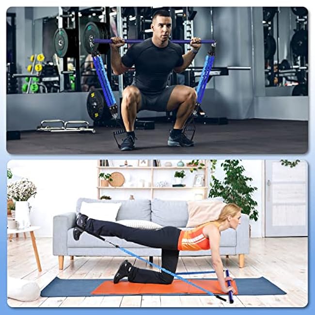 Hommie Portable Pilates Bar Kit with Resistance Bands for Men and Women£¬Upgraded 3 Section Pilates Bar with Resistance Bands (20-60lb) for Home Gym Equipment Supports Full-Body