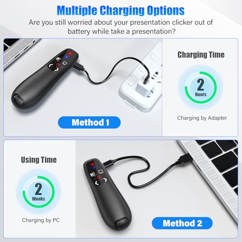 2-in-1 usb type c presentation clicker clicker for powerpoint presentations rechargeable wireless presenter remote pointer rf 24ghz usb powerpoint clicker slide advancer with volume control