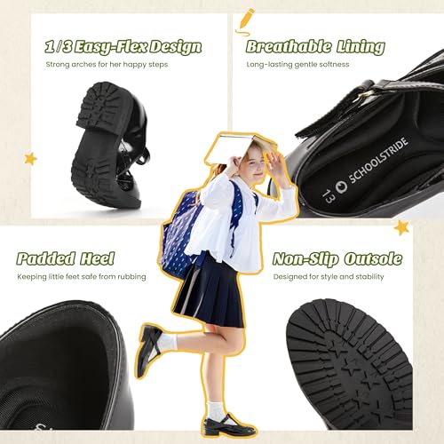 PATPAT Girls School Shoes, Toddler Little Big Kid, White Black T-Strap Mary Jane Flats4