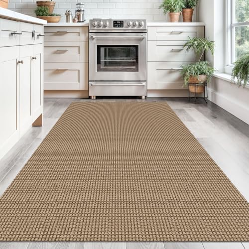 KOZYFLY Washable Area Rug 4x6 ft Non Slip Rubber Backed Living Room Rugs Braided Woven Cotton Kitchen Rugs Indoor Entryway Rug Floor Carpet for Dining Living Room Bedroom, Tan/Orange/Brown