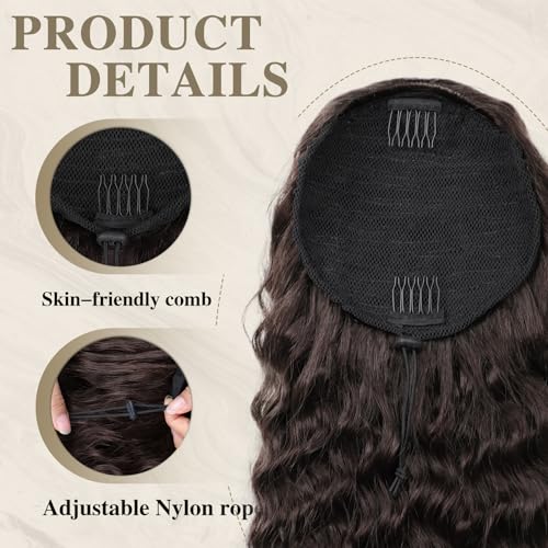 Aisi Beauty Curly Ponytail Extension, Drawstring Ponytail Extension For Black Women Dark Brown Synthetic Clip In Ponytail Extension 20 Inch Long Curly Wavy Fake Ponytail Hairpieces For Daily Use thumb #4