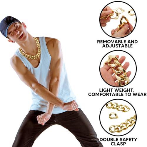 Spooktacular Creations Chunky Fake Gold Chain for Hip Hop Rapper Costume Jewelry, Fake Plastic Gold Necklace Accessories for 80s 90s Men Women Halloween Costume Dress Up Party Props3