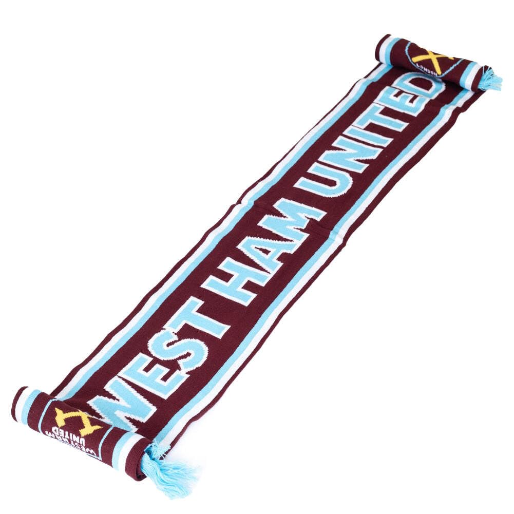 West Ham United FC Crest Jacquard Scarf (One Size) (Claret Red/Sky Blue)
