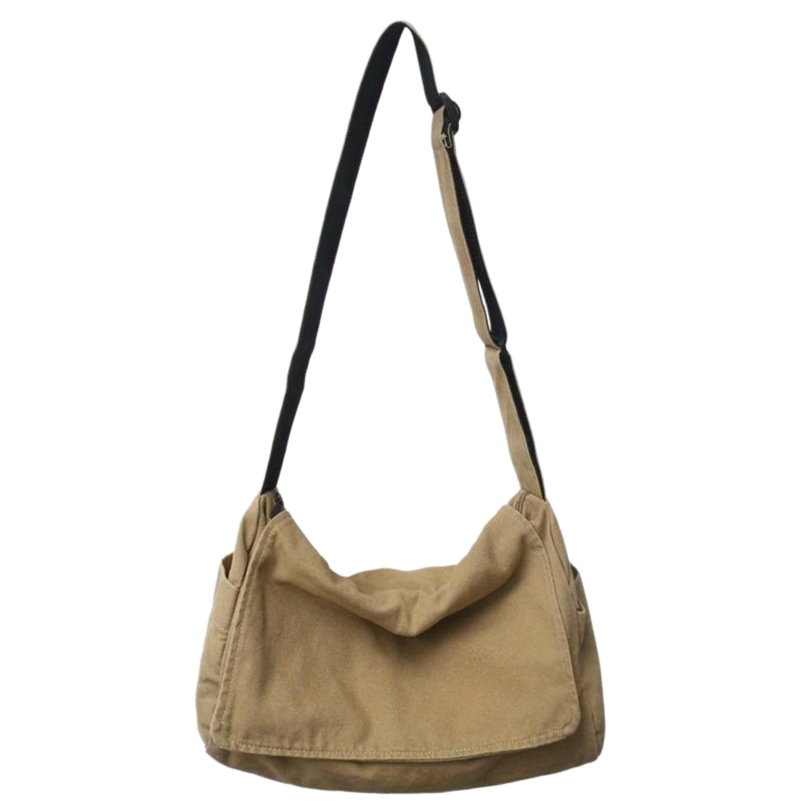 Bolso de mano mensajero de lienzo para diario: bandolera casual con solapa color caqui