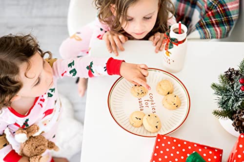 Image of Pearhead Cookies for Santa Plate and Milk Jug Set, Ceramic Holiday Serving Dish with Milk Bottle, Christmas Eve Tradition for Kids, Santa Claus Treat Tray, Holiday Kitchen Table Decor (Pack of 6)