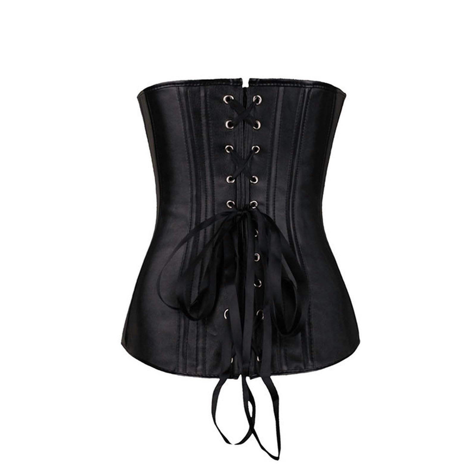 Corsetto Donna Corsetti E Bustier Donna Corsetti in Pelle con Cerniera Forma Corpo in Stile Punk con Lacci Stretti Corsetti in Acciaio Disossato-Nero-M