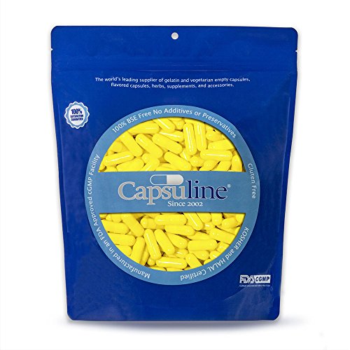 Colored Size 0 Empty Gelatin Capsules by Capsuline - Yellow/Yellow 1000 Count |Kosher & Halal Certified |Gluten Free