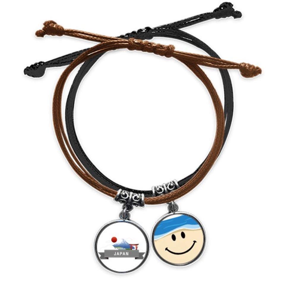 DIYthinker Japan Mount Red Sun Rail Train Temple Bracelet Rope Hand Chain Leather Smiling Face Wristband