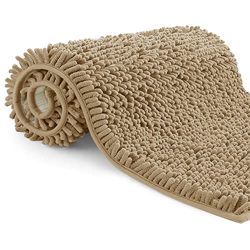 Tappeto Bagno in Microfibra, Tappeto Pelo Lungo 70x120 cm, Tappetini per WC, Morbido, Antiscivolo,Khaki