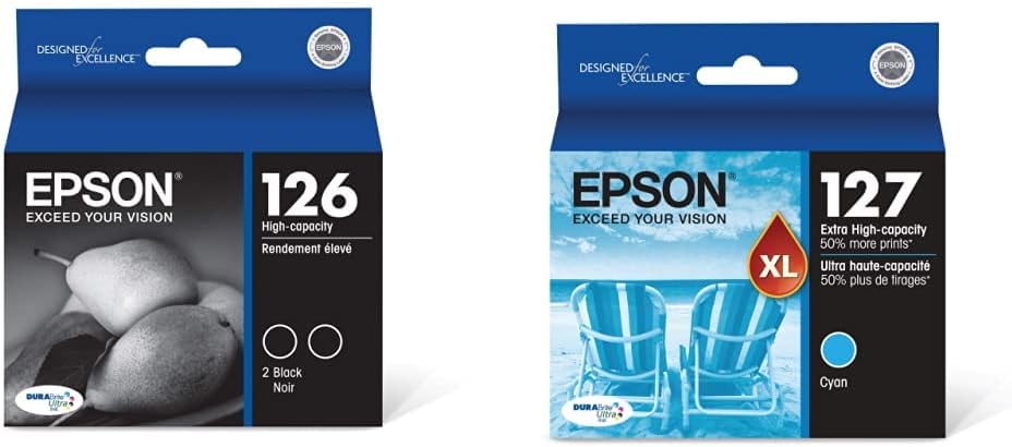 EPSON 126 DURABrite Ultra Ink Black Dual Cartridge For WF-3520, WF-3530, WF-3540, WF-520, WF-545, WF-630, WF-633, WF-635, WF-645, WF-7010, WF-7510, WF-7520, WF-840, WF-845 and other select models