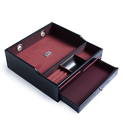 CORDAYS Escritorio Valet Hecho a Mano en Piel auténtica con Diferentes divisiones estación de Carga CDM-00009