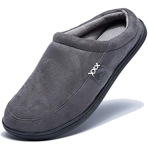 Image of NewDenBer Men's Warm Memory Foam Suede Plush Fleece Lined Slip on Indoor Outdoor Clog House Slippers