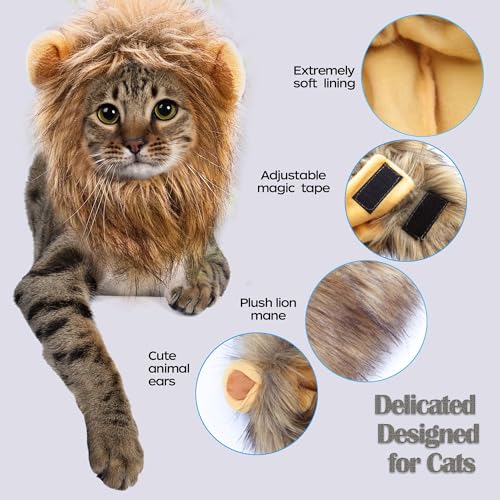 OaaXbbECco Lion Mane Wig for Cat Costume (Light Brown, Large)