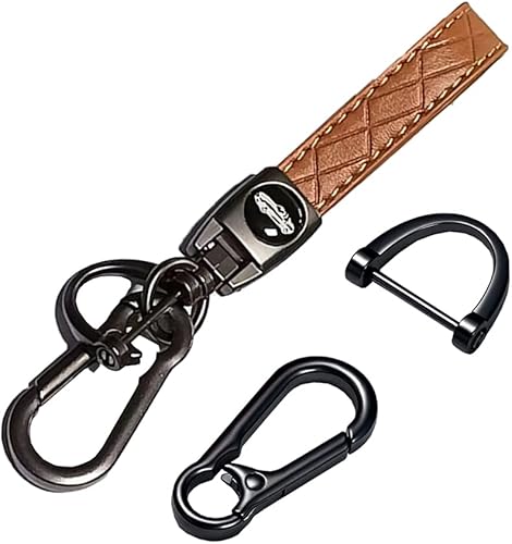 Llavero de cuero de microfibra para automóvil llavero de aleación de zinc anillo en D giratorio de 360 antipérdida con 1 destornillador marrón