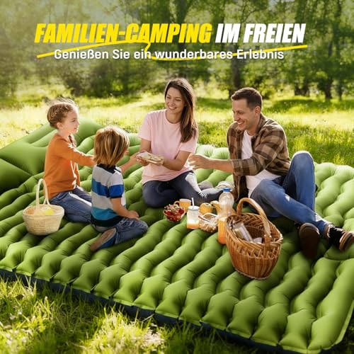 Yuzonc Isomatte, Verdicktes Doppel Camping Matratze, Ultraleicht Luftmatratze Camping für 2 Personen Aufblasbare mit Fußpumpe, Kissen für Outdoor