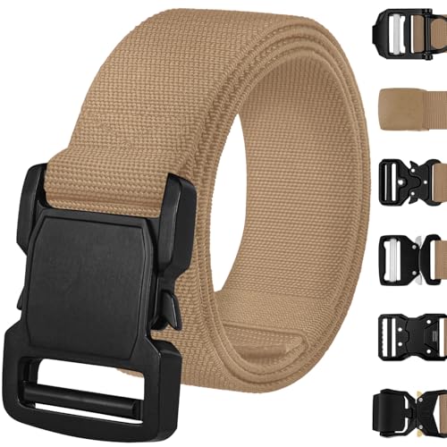 TECEUM Tactical Belt – Coyote B5 M – Heavy-Duty Military, Work, Hiking,Rigger, Utility, EDC Men’s Belts – Quick-Release – Nylon Web
