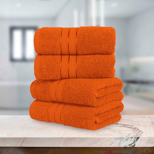 Image of Elegant Comfort Three Line Popcorn Towel Set for Bathroom 16 x 28 inches, Premium Hotel Quality 4-PACK Hand Towels, 100% Turkish Cotton, Soft and Durable,Quick Dry and Highly Absorbent, Vibrant Orange