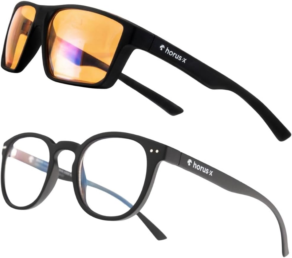 • Blue Light Glasses Men Women | Blue Light Blocking Glasses for Screen Anti-Fatigue Eye Migraine | Bundle Clear + Amber