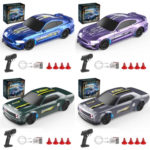 Meiurlex Coche teledirigido RC Mini Drift de 2,4 GHz, 15 km/h, coche de carreras con iluminación LED, escala 1:43, modelo RC Car 4WD para adultos y aficionados (juego de 4)