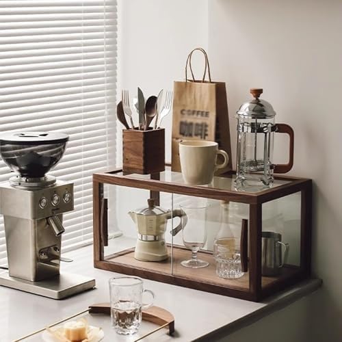 Wooden Pastry Baking Display Cabinet, Wooden countertop Cabinet with Glass Door, Collectible Storage cabinets for Baked Goods, Cookies, Desserts, Cupcakes. A-Double Layer
