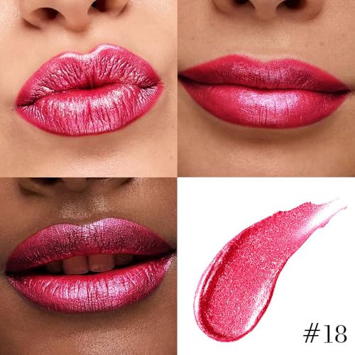 Image of evpct Crushed Ruby Red Metallic Glitter Lip Liner and Lipstick Combo Lip Gloss Stain Set Makeup for Women Long Lasting Waterproof 24, Red Frosted Metallic Shimmer Glossy iridescent Liquid Lipstick 18