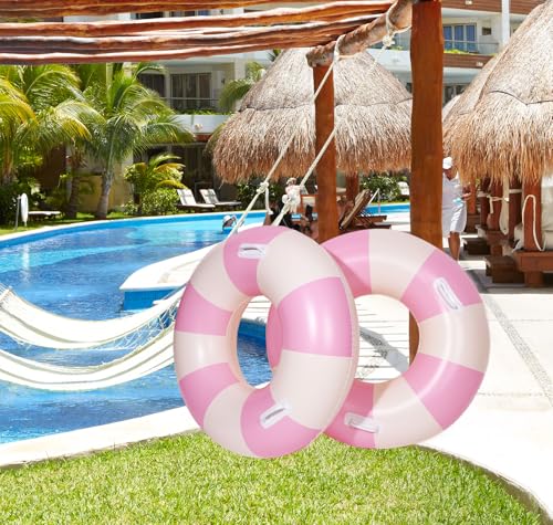 2PCS Large Swimming Pool Tubes Inflatable Pool Floats for Adult Swim Ring Floaties Inflatable Swimming Pool Raft Summer Beach Lounger Float Party Supplies (Pink, 36 inch) - image 7