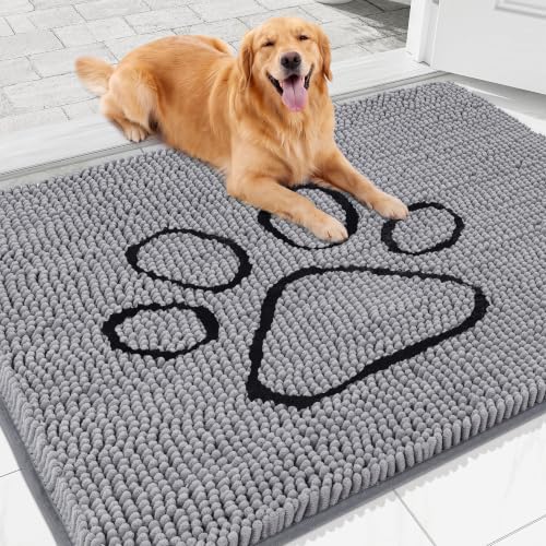 Image of Absorbent Dog Door Mat for Muddy Paws, 5' x 3' Non Slip Chenille Mat