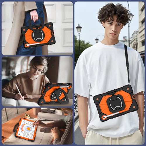 Image of WESOROL Case for Samsung Galaxy Tab S10 Lite /S10 FE /S9 FE 10.9 Inch Galaxy Tab S9 11 Inch,Shockproof Cover for Samsung S9 FE Tablet Case with Screen Protector Rotate Stand Pen Holder,Black Orange