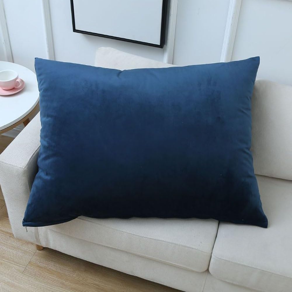 Swj-Swjssb Navy Blue Soft Velvet Pillowcases Rectangle Queen King Size Cushion Covers Set Of 2 Decorative Throw Pillow Covers,Cushion Cases With Zipper For Sofa Living Room Couch Bed(,60X80 Cm Set Of 2)