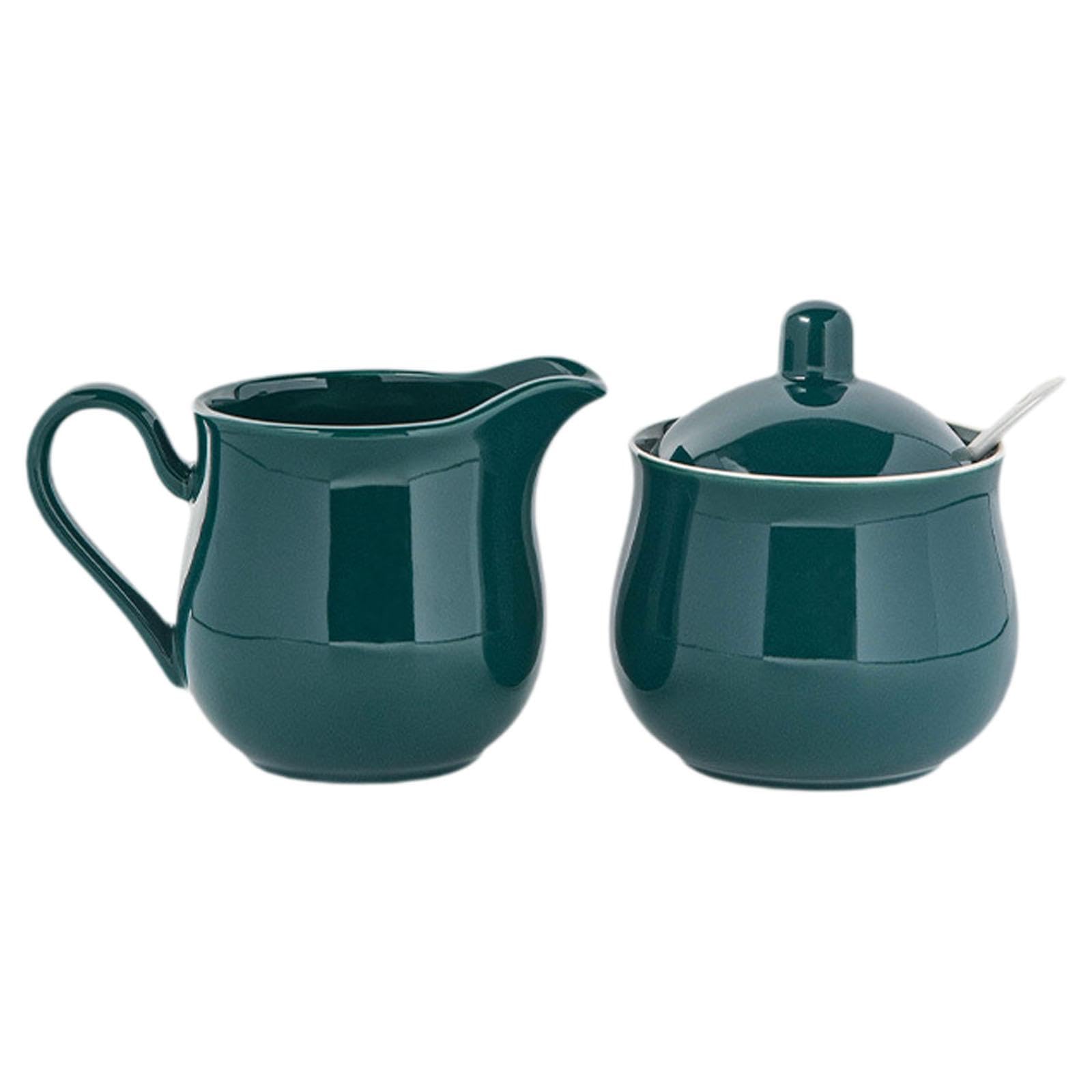 Set di Zuccheriera E Lattiera in Ceramica, Contenitore per Zucchero, Pratico Set di Lattiera, Verde