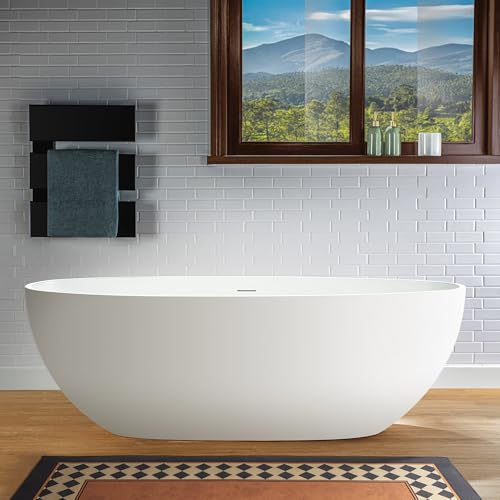 WOODBRIDGE 61 in. x 30.75 in. Stone Resin Luxury Contemporary Solid Surface Freestanding Bathtub in Matte White
