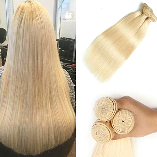 Ugeat 16Pulgada+16Pulgada+16Pulgada3 Paquetes Pelo Tejido Real Brasileno Extenciones Cabello 613# Blonde 300g Human Hair Weft 40cm