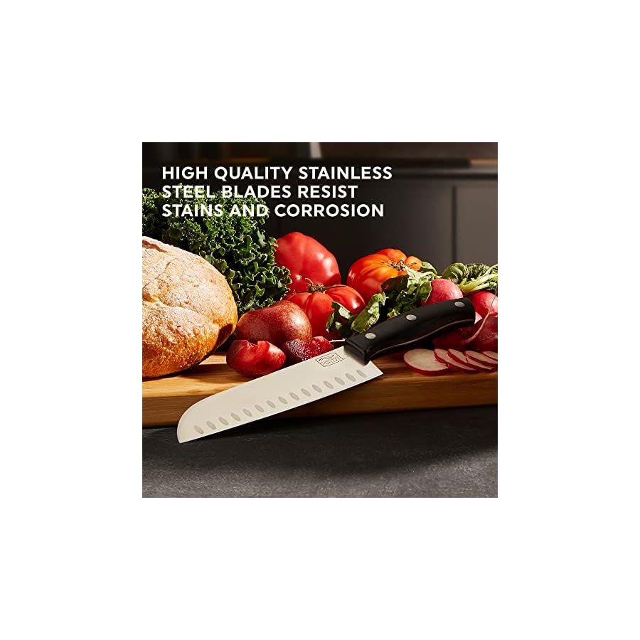 Chicago Cutlery Ellsworth (13-PC) Kitchen Knife Block Set With Wooden Block & Built-In Sharpener, Ergonomic Handles and Stainless Steel Professional Chef Knife Set & Scissors With Bottle Opener