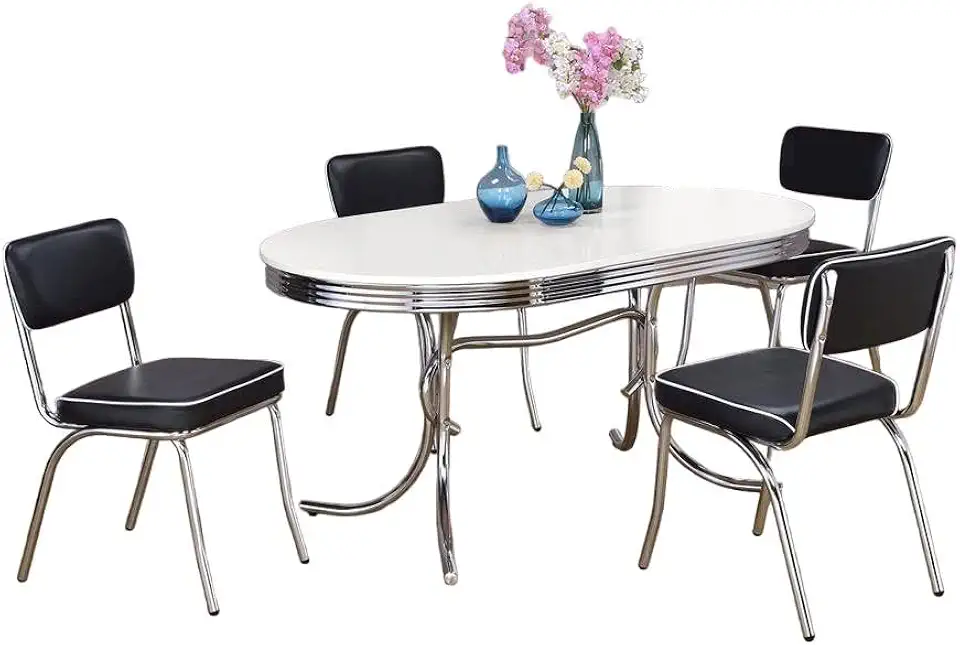Stylish 5-Piece Oval Dining Set in Glossy White and Black...