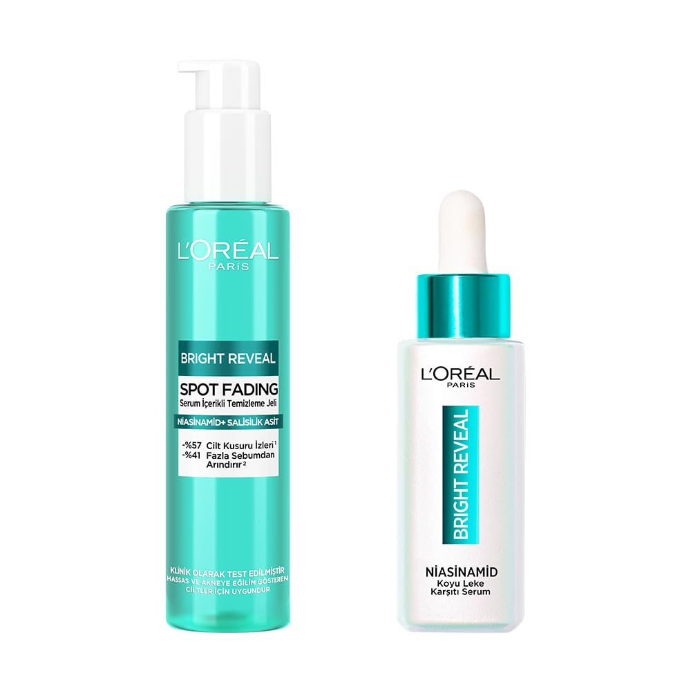 L’Oréal Paris Bright Reveal Cilt Kusuru İzi Karşıtı, Serum İçerikli Temizleme Jeli Niasinamid+Salisilik Asit & Sivilce, Güneş, Yaşlanma Lekelerinde Etkili Koyu Leke Karşıtı Serum 10% Niasinamid