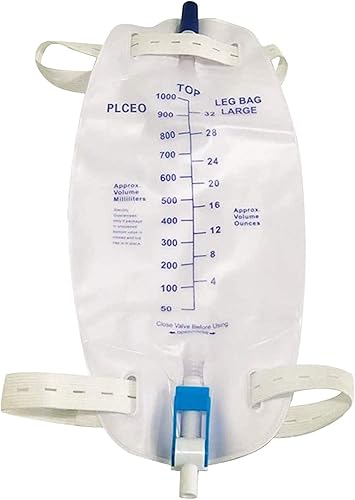 Bolsa de drenaje urinario de fácil toque, 33.8 fl oz, válvula antirreflujo, correas de tela, drenaje fácil de girar (paquete de 3)
