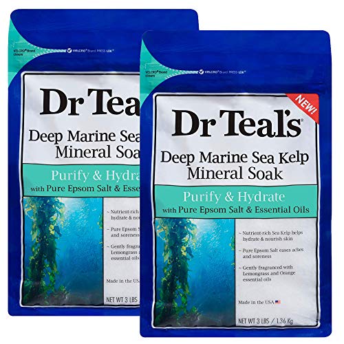 Dr Teal's Epsom Salt Sea Kelp Sea Mineral Bath Soaking Solution - Purify & Hydrate - Pack of 2, 3 lb Resealable Bags - Moisturize Your Skin, Relieve Stress and Sore Muscles