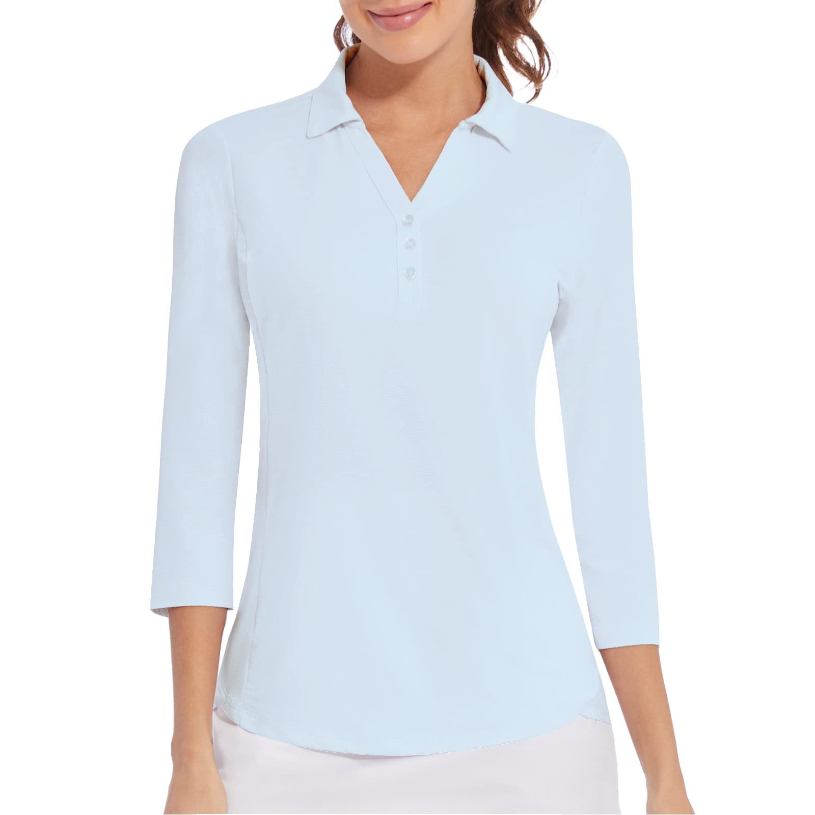 Women's Polo Shirt 3/4 Long Sleeve Golf Quick Dry T Shirts UPF 50+ Athletic Casual Work Shirts Tops for Women Medium 3/4 Sleeve-light Blue