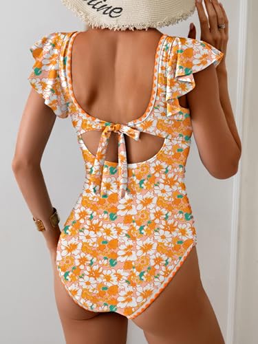 Image of Aidonger Women's One Piece Ruffle Swimsuit Tummy Control Bathing Suit V Neck Shell Stitched Swim Suit Slimming Swimwear