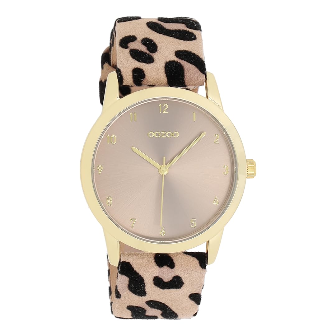 OOZOO Quarzuhr Damenuhr C11372 – IP-Gold Taupe Lederband 38 mm – Elegante Quarzuhr, für Damen mit klassischem Design und hohem Tragekomfort