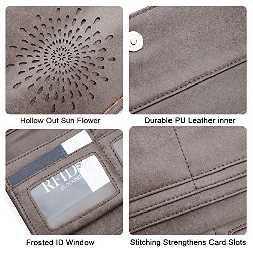 Image of APHISON Ladies Soft Leather RFID Long Wallet Trifold Clutch Purse Credit Card Holder Case for Women With Gift Box