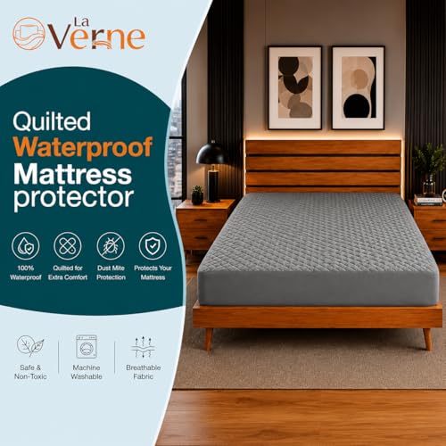Image of La Verne 100% Waterproof Cotton Quilted Mattress Protector King Size Breathable 78 x 72 Inches | Breathable and Hypoallergenic Ultra Soft Fitted Bed Protector Cover
