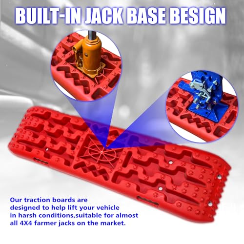 Traction Boards Offroad,Recovery Traction Boards with Jack Base,Offroad Accessories 4x4 for Truck Vehicle Jeep SUV,Mud, Snow,Sand,Scree with 2 Straps&Storage Bag,Red