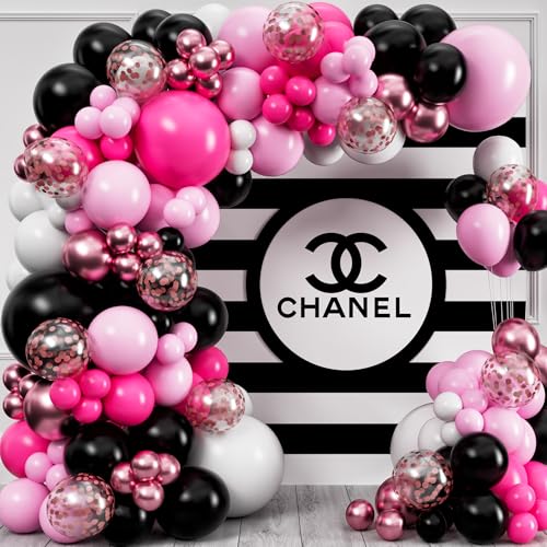 ALL-IN-1 Pink Black and White Balloons Garland & Arch Kit – Small and Large balloon – Hot Pink and Black Party Decorations for Birthday, Boss Baby, Mean Girls, Barbie, Minnie
