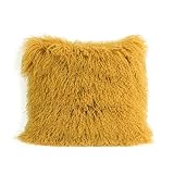 MOOX Mongolian Lamb Fur Pillow Covers Lumbar Throw Sheepskin Pillow Case Genuine Wool Fur Tibetan Accent Living Room Bedroom Decorative Cushion Cover (20x20inch, Gold)