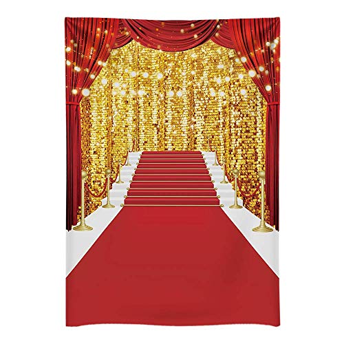 Funnytree 5x7ft Durable Fabric Red Carpet Photography Backdrop No Wrinkles Golden Glitter Wedding