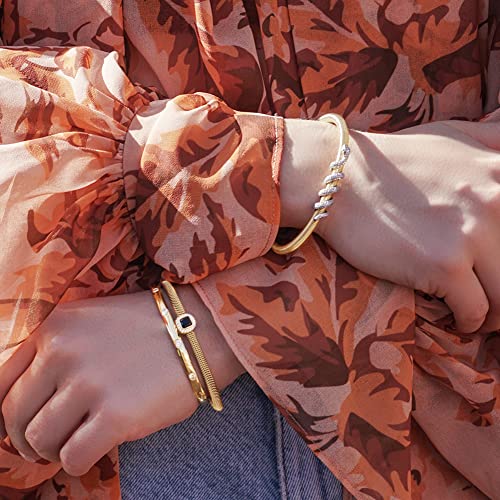 CIUNOFOR 14K Gold Cuff Bracelet Bangle For Women Polished Finish Cuff Black White Bangle Stainless Steel Metal Bracelet with Simple Twisted Line Design Jewelry Gift Cable Bracelet4