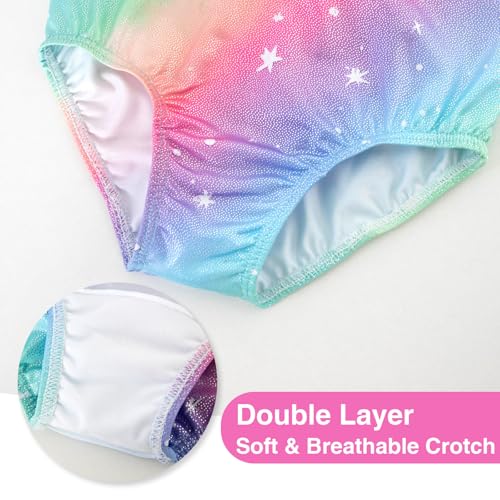 HOZIY Girls Gymnastics Leotards Outfits Sparkly Bow Back Unitards Biketard with Tumbling Shorts Hair band Kids 3-10 Years